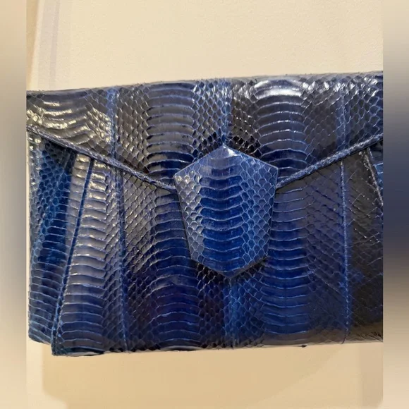 Fab Vtg J. Renee Electric Blue Snakeskin Shoulder Clutch Bag - Picture 9 of 15